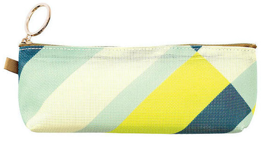 Midori Mesh Graphics Pen Case Stripe Yellow Green